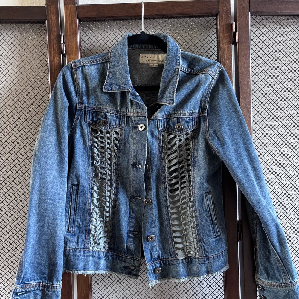 Vintage Havana Blue Jean Jacket with Open Corset Lacing